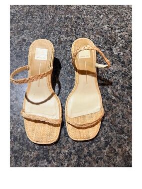 Dolce Vita Paily Raffia Block heel Braided Strap Mule Shoes Sandals Tan